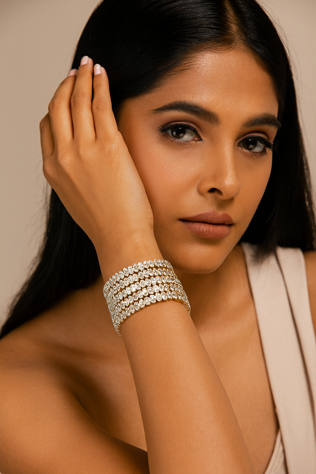 GOLD POLISH BANGLES FOR WOMEN WITH CZ STONE