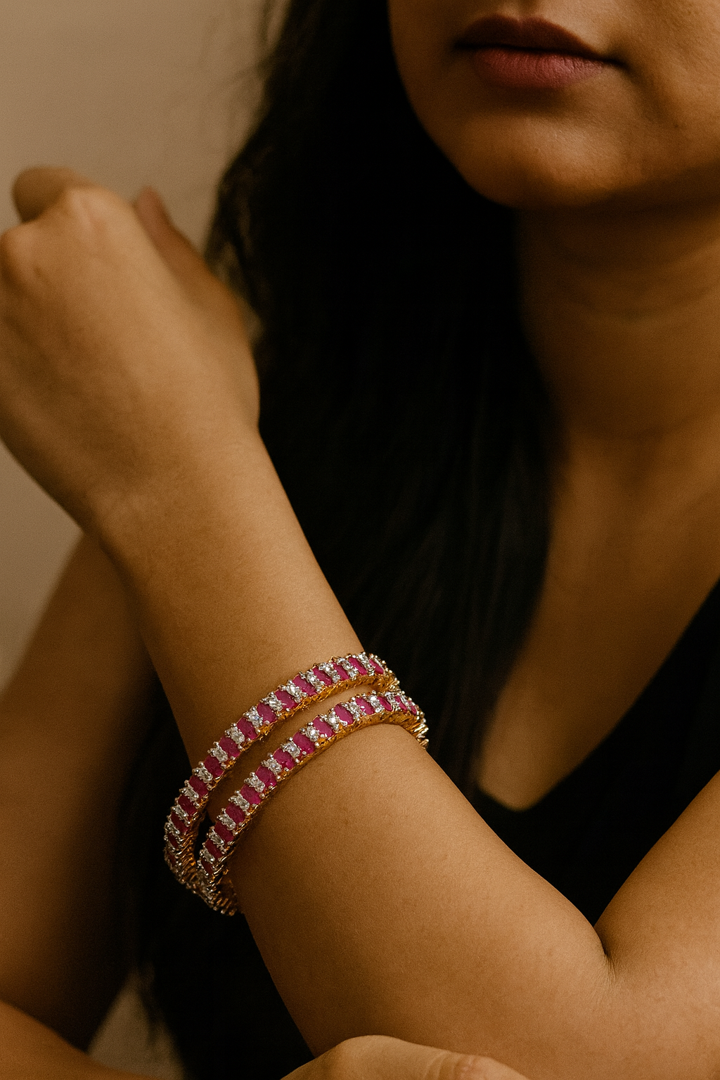 CHANNEL SETTING GOLD  PLATED BANGLES FOR WOMEN