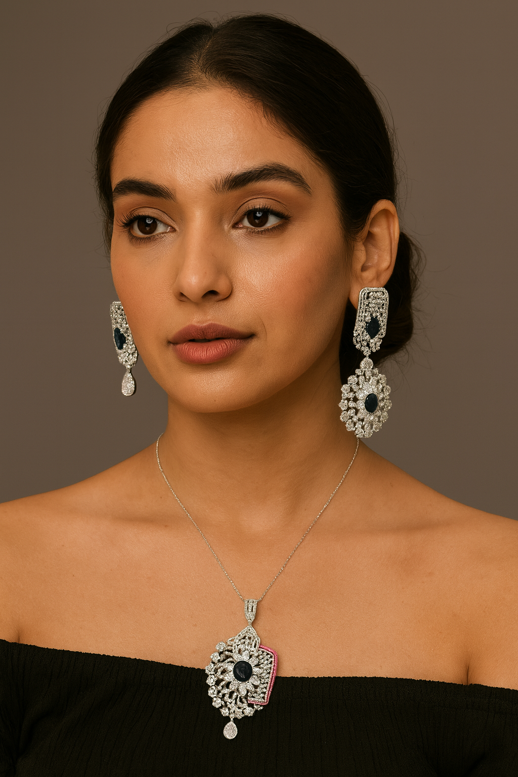 DUAL TONE AMERICAN DIAMOND PENDANT SET FOR WOMEN