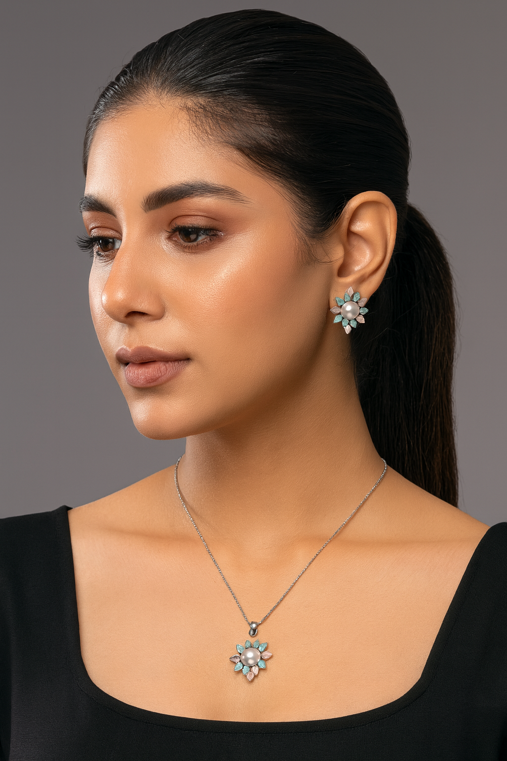 UNIQUE MINT PINK PENDANT SET FOR WOMEN