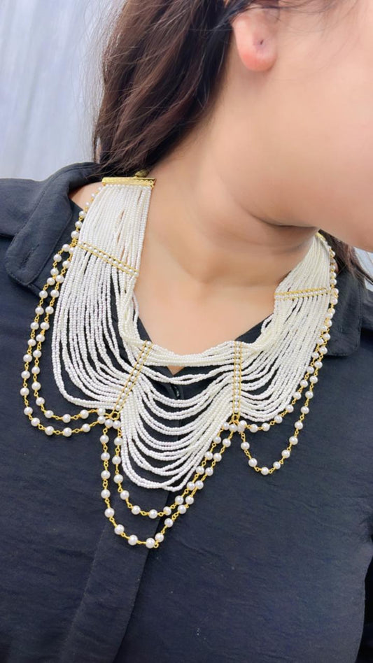 Party wear Multilayered white pearl necklace for girls and women