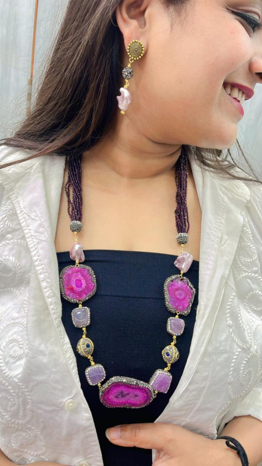 Gulabi Fusion mala in baroque, duzy and hydra beads from jaipur