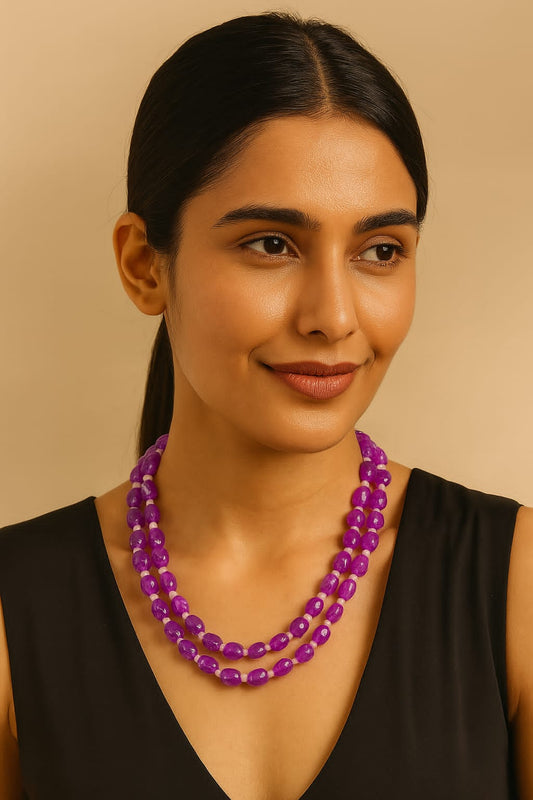 Purple beaded double layered mala for women