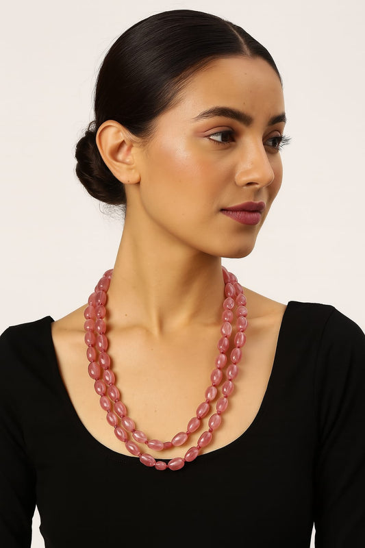 Peach beaded double layered mala for women