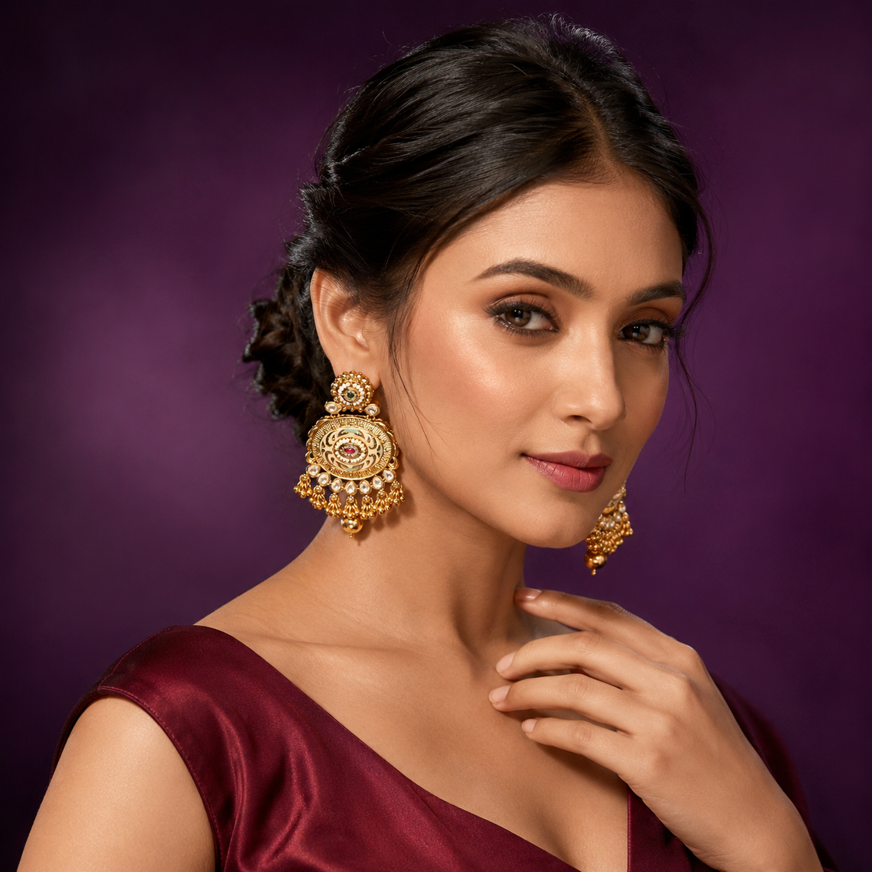 Polki With Gold Plated Earring for woman