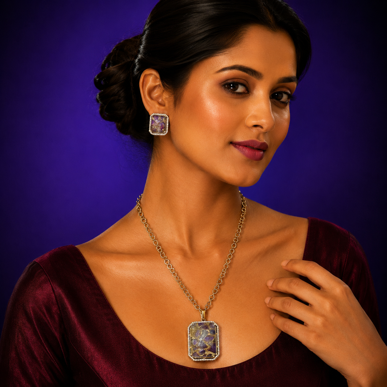 Marbel Doublet Stone Pendent Set