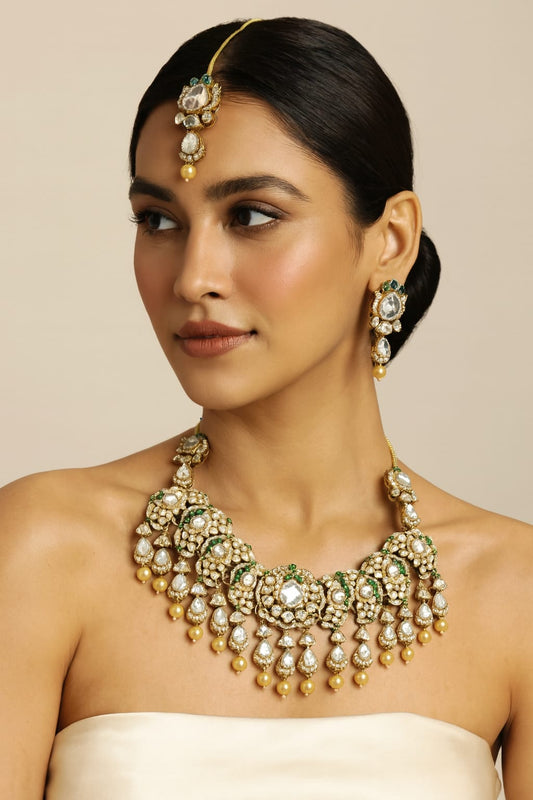 Polki Kundan Necklace With Tikka for woman