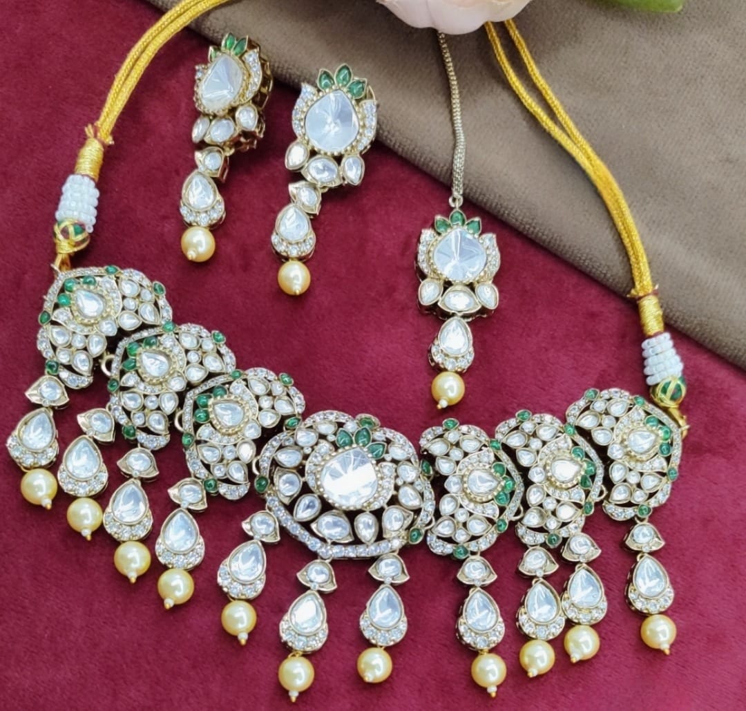 Polki Kundan Necklace With Tikka for woman