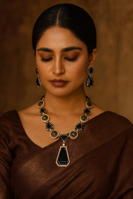 LONG MARBLE STONES WITH KUNDAN IN BLUE  FOR WOMEN