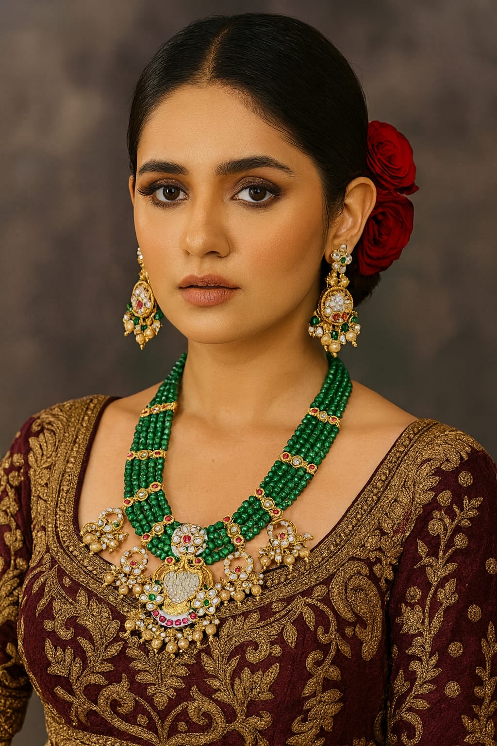Amaira Rajwadi traditional style kundan Broad necklace beading in green for womens
