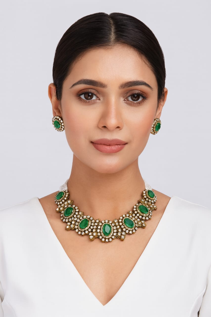 Kundan Sleek Necklace With Doublet Stones for woman