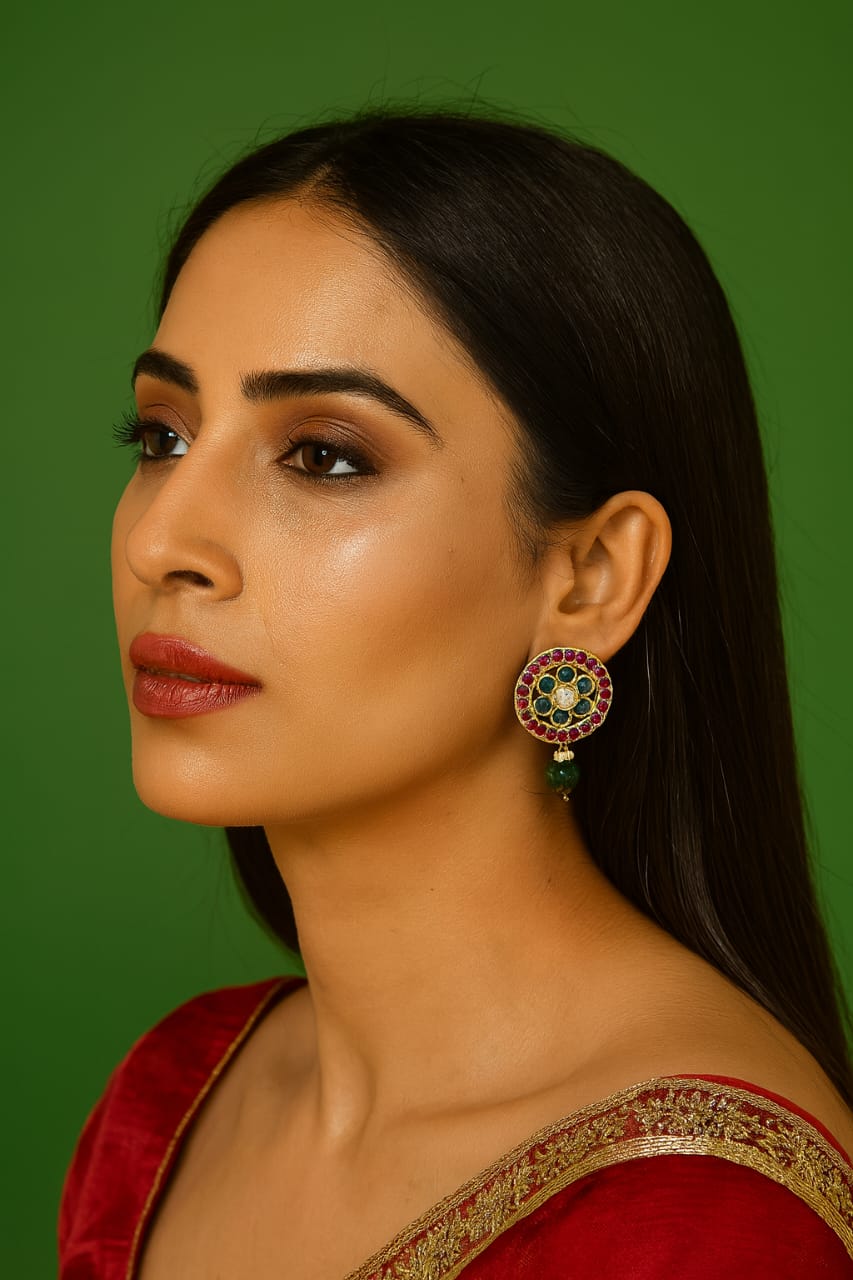 Round Takkkad Kundan Studs In Multi For Women