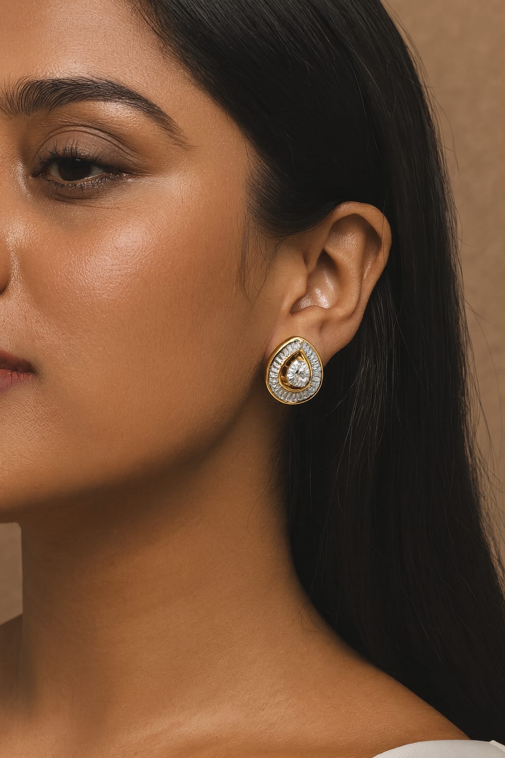 Gold Channel Setting Studs In cz For Women