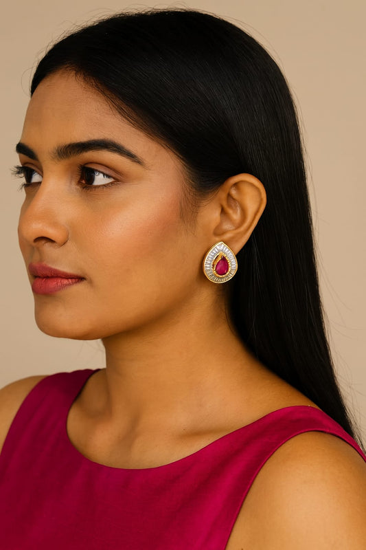 Ruby Gold Channel Setting Studs In cz For Women