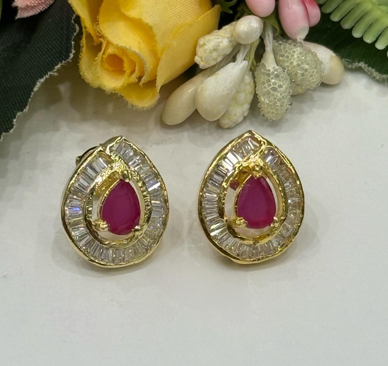Ruby Gold Channel Setting Studs In cz For Women