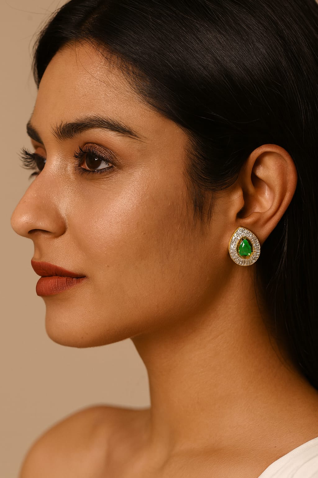 Green Gold Channel Setting Studs In cz For Women