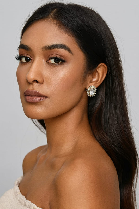 Sunstar Gold Channel Setting Studs In cz For Women