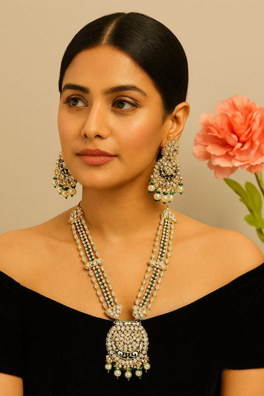 Long Sunheri Kundan Raanihaar Necklace for woman