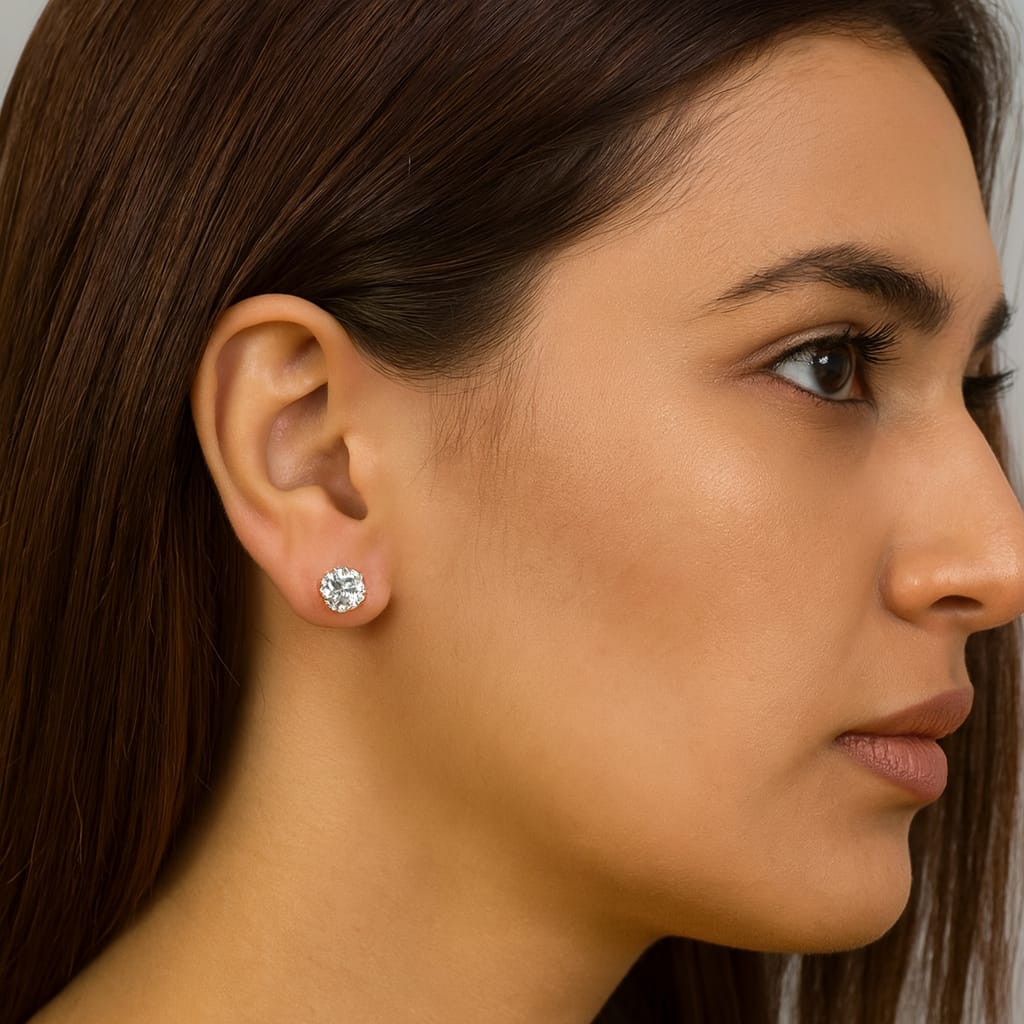 Solitaire Gold Studs In cz with screw For Women