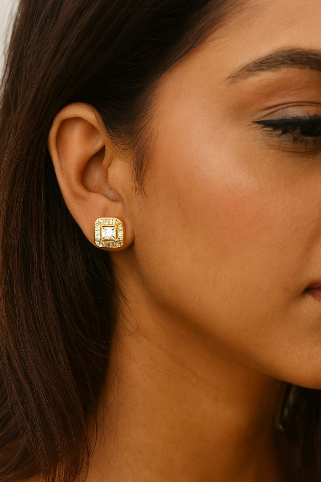 Square Solitaire Channel Settting Studs In cz with screw For Women