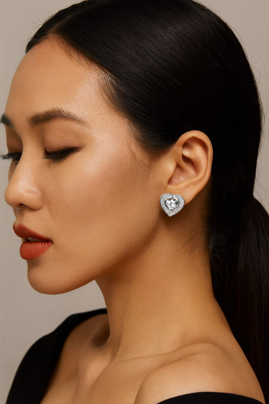 Heart Solitaire Channel Settting Studs In cz with screw For Women