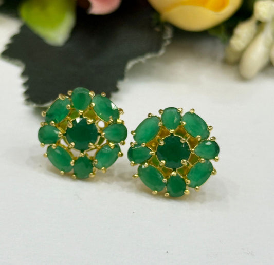 Floral Pearl Studs In cz in Green For Women