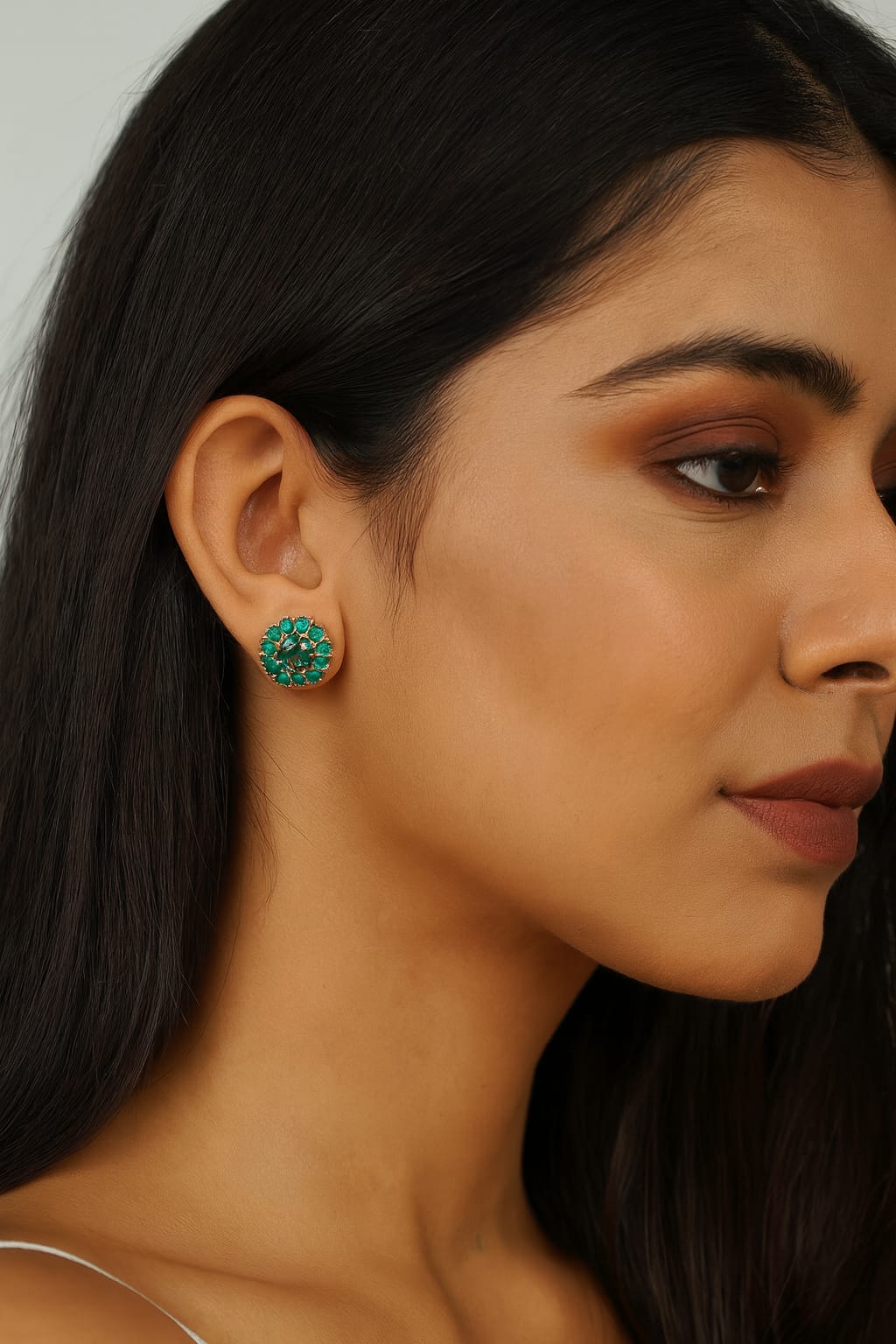 Floral Pearl Studs In cz in Green For Women