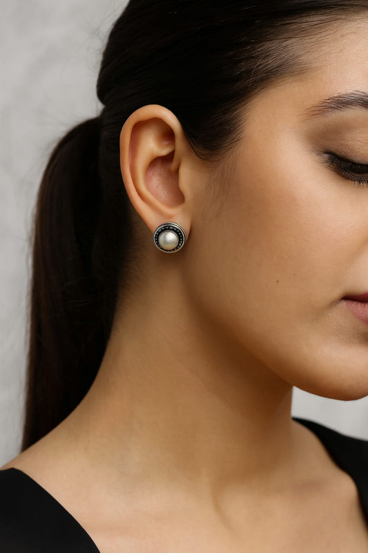 Cute Little long silver look alike studs in White for girls and women