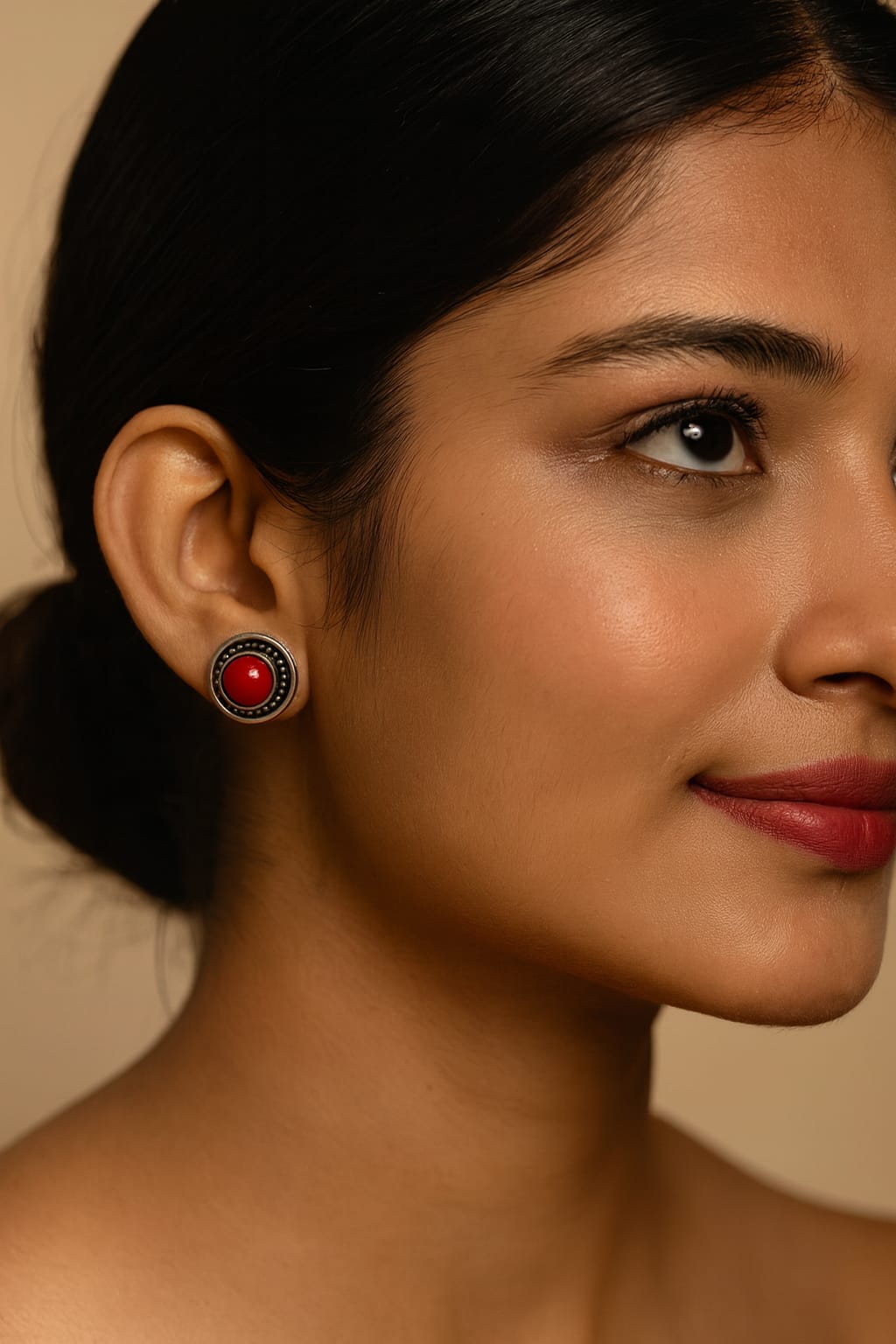 Cute Little long silver look alike studs in Red for girls and women