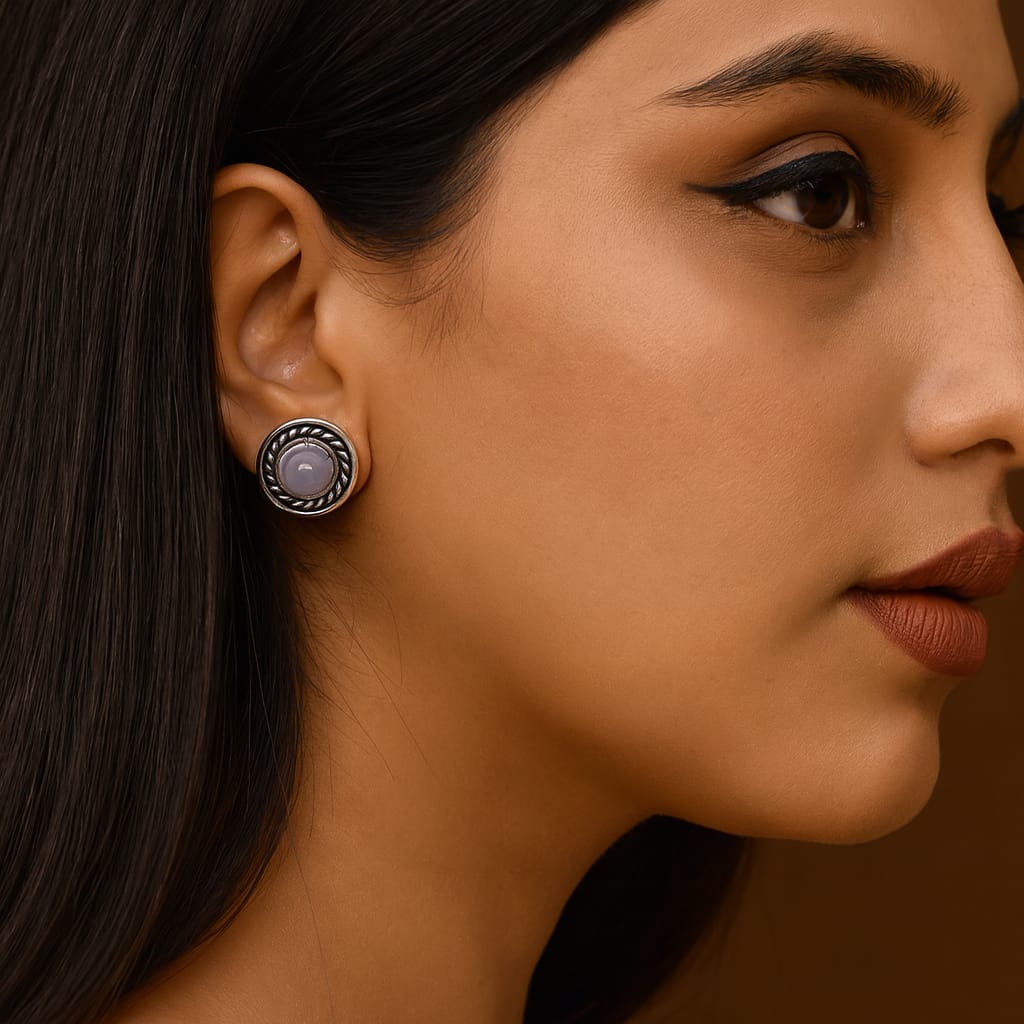 Cute Little long silver look alike studs in Black for Amethist and women