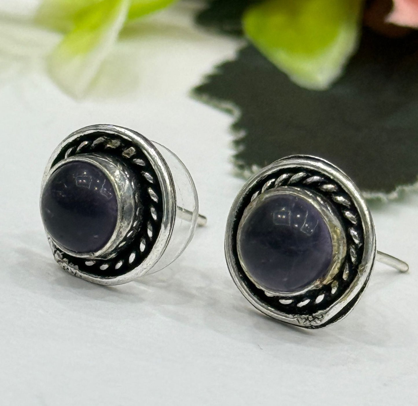 Cute Little long silver look alike studs in Black for Amethist and women