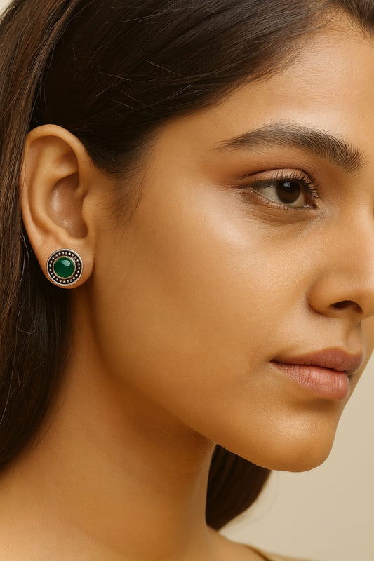 Cute Little long silver look alike studs in Green For Girls and women