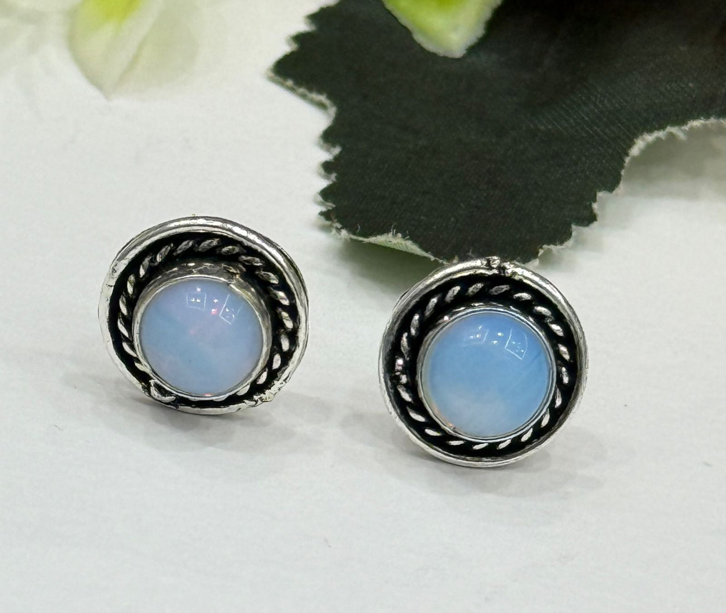 Cute Little long silver look alike studs in Blue and women