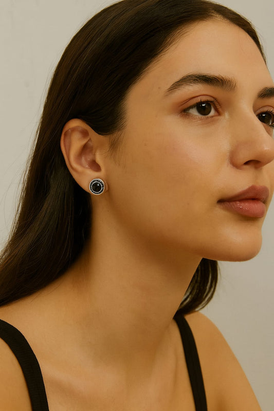 Cute Little long silver look alike studs in Black for girls and women