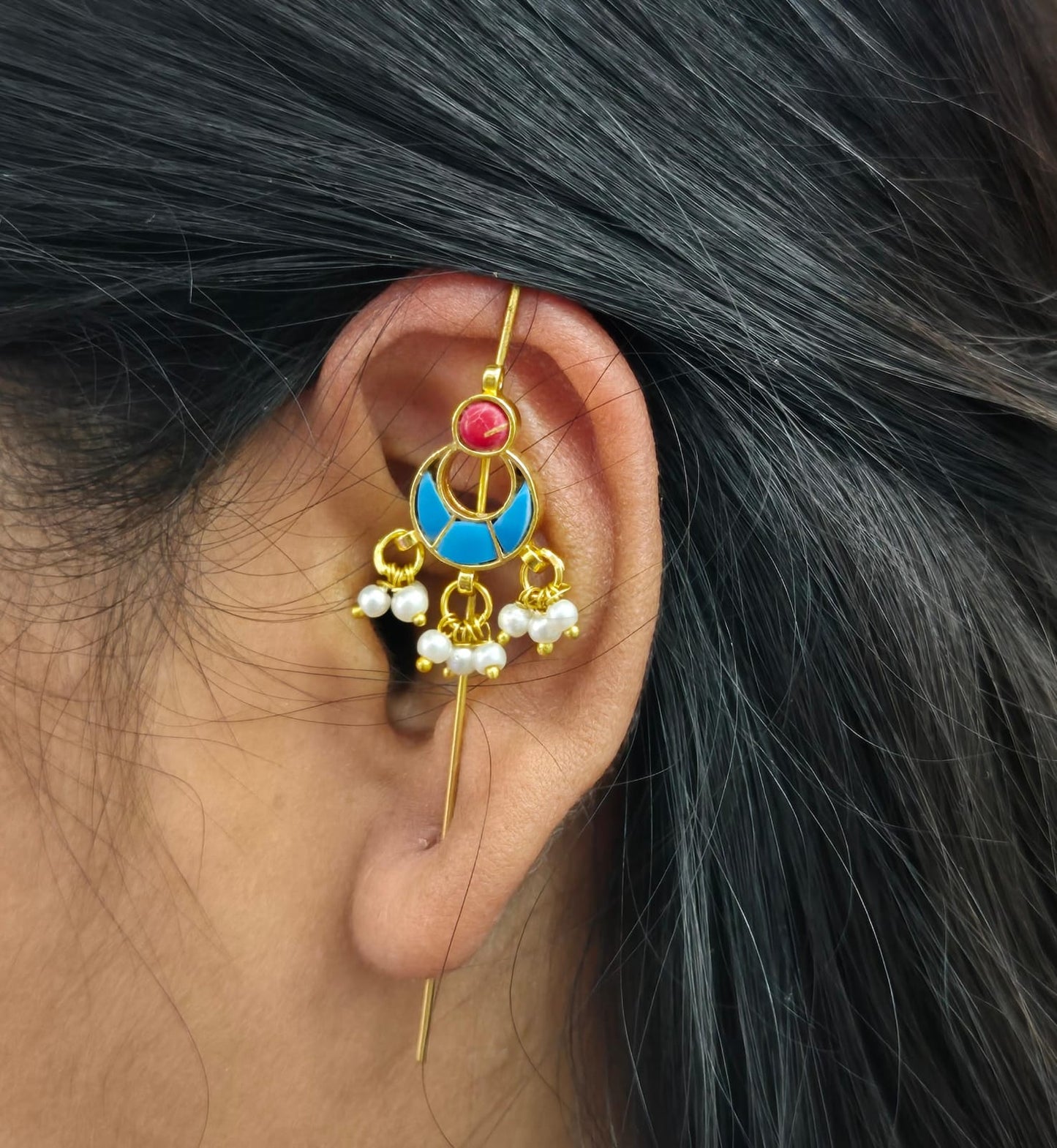 Chandbali designer earcuff in pachi kundan for women