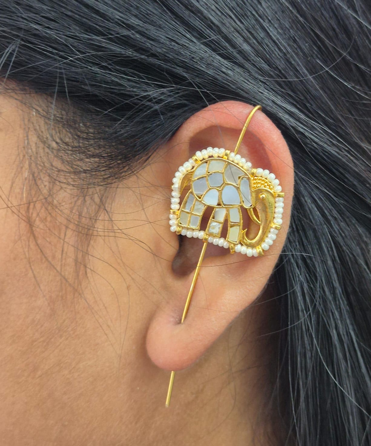 Elephant designer earcuff in pachi kundan  for women