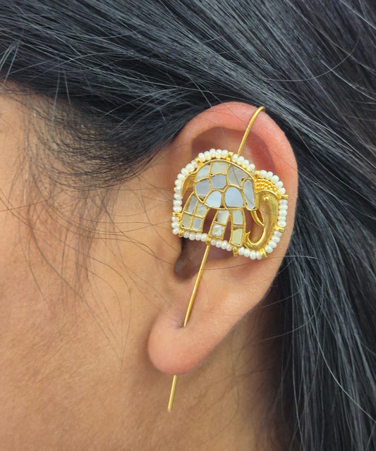 Elephant designer earcuff in pachi kundan  for women