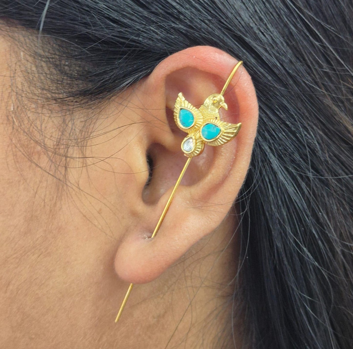 Eagle designer earcuff in pachi kundan in Turquoise for women