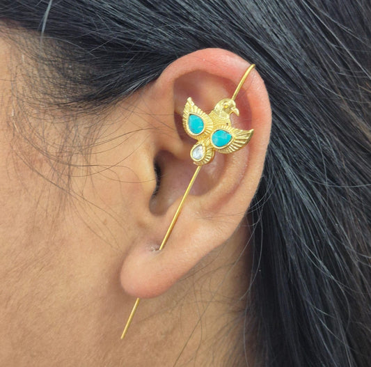 Eagle designer earcuff in pachi kundan in Turquoise for women
