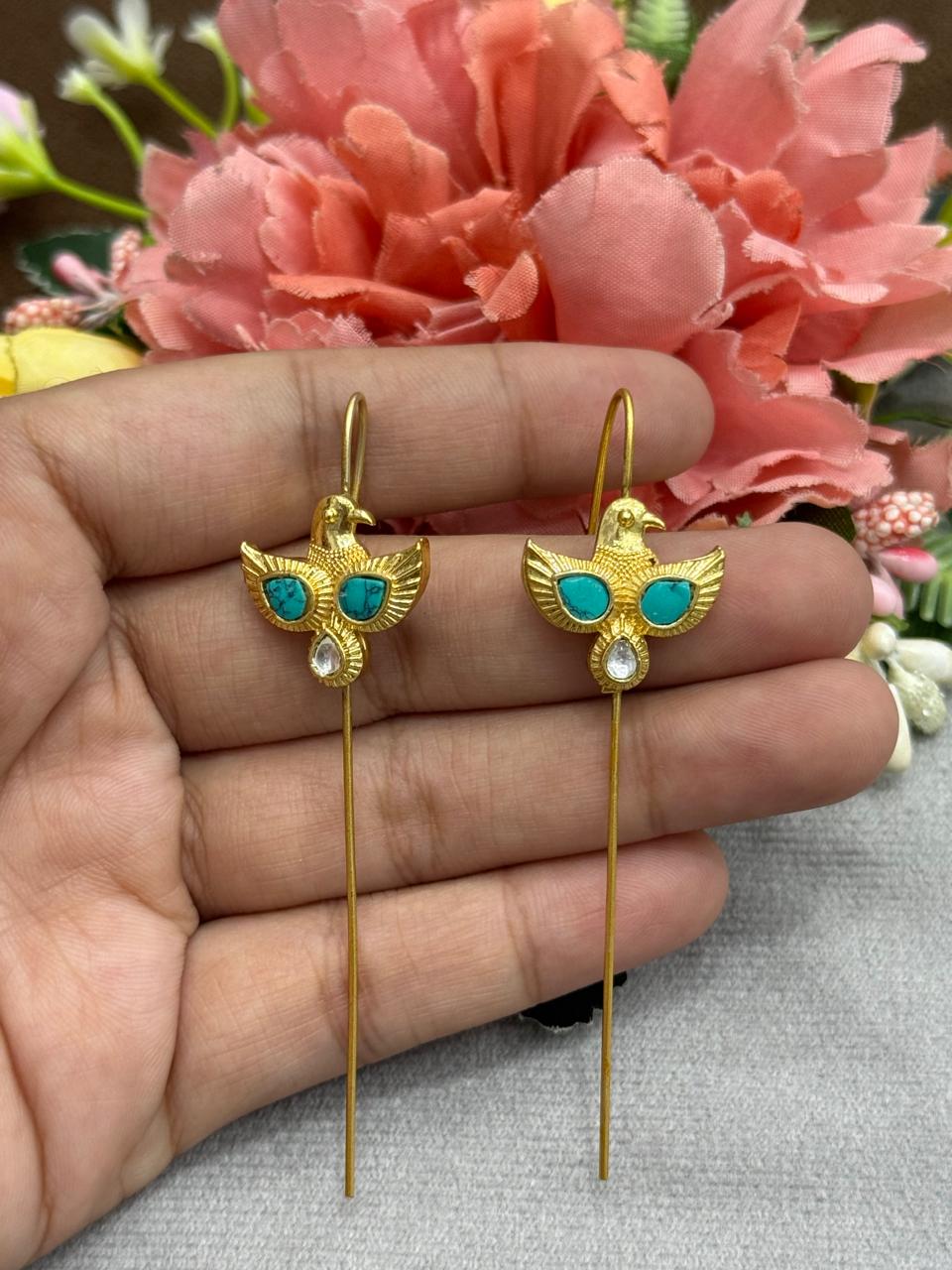 Eagle designer earcuff in pachi kundan in Turquoise for women