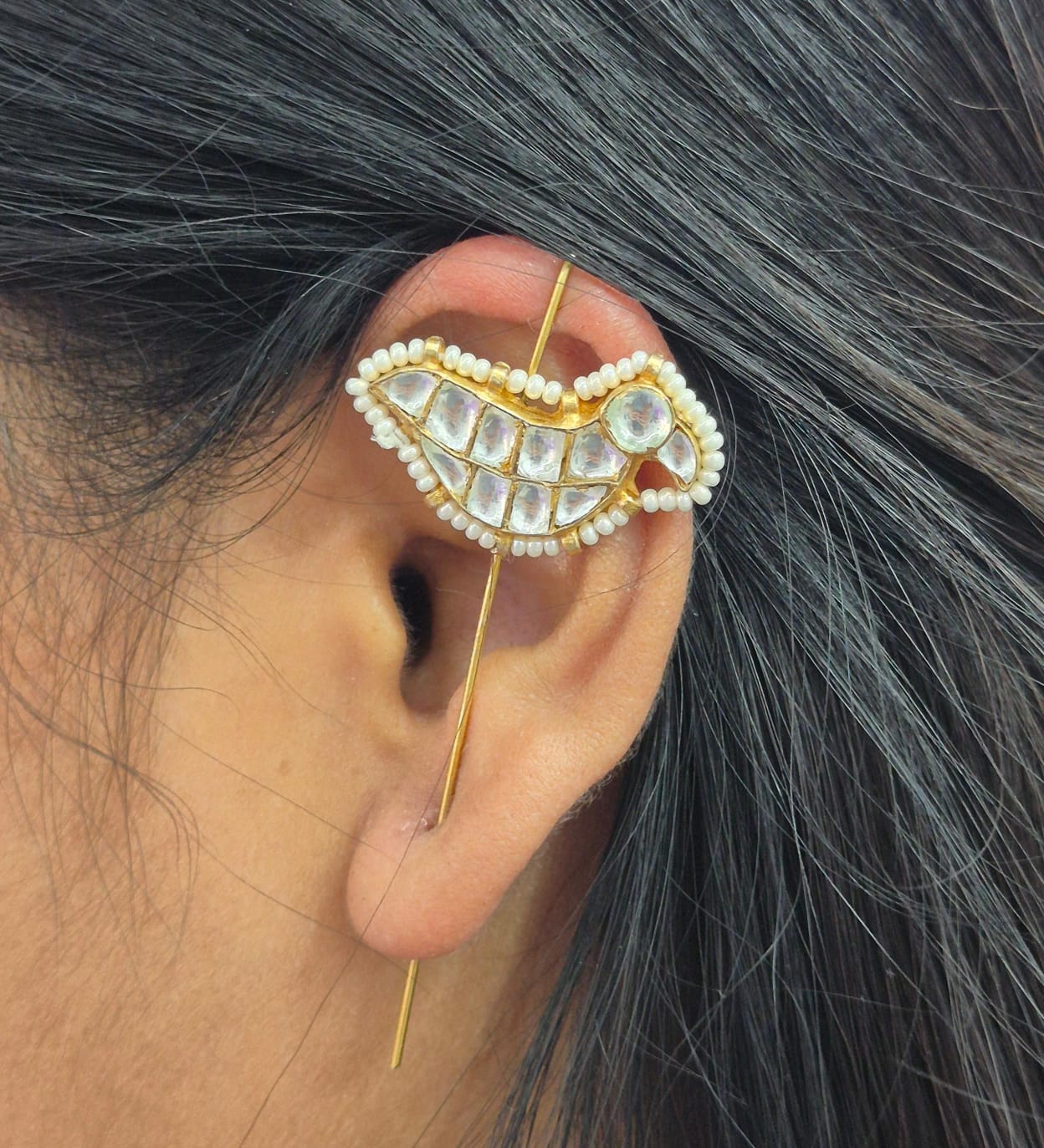 Sparrow designer earcuff in pachi kundan in White for women