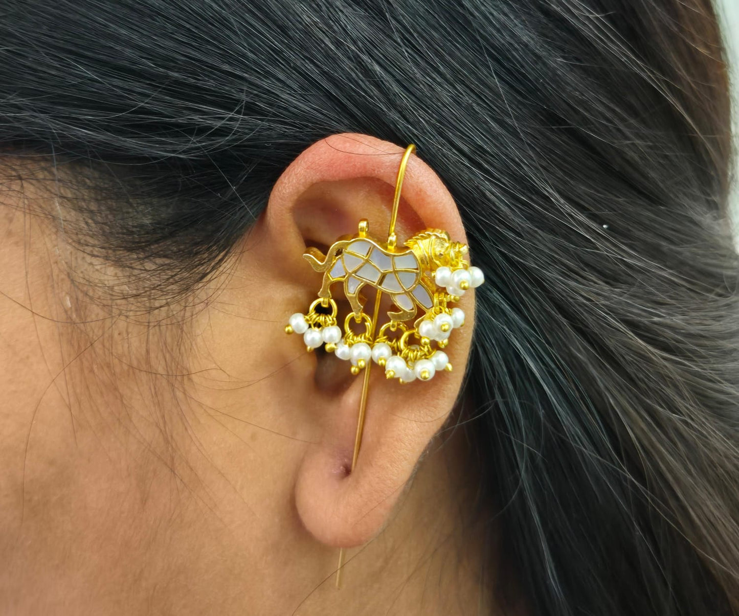 Elegant designer  Lion earcuff in pachi kundan in Multi for women