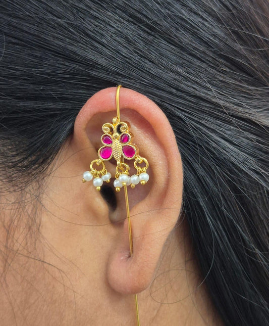 Butterfly designer  earcuff in pachi kundan in Multi for women