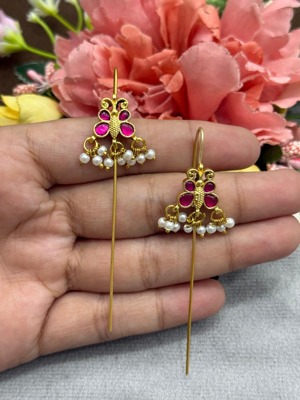 Butterfly designer  earcuff in pachi kundan in Multi for women