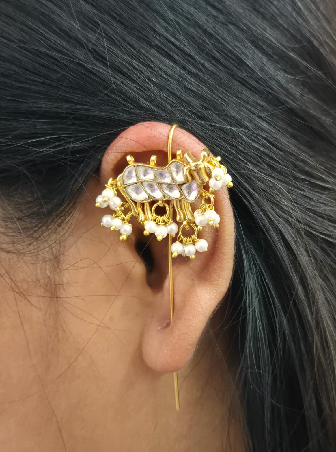 Nandi designer  earcuff in pachi kundani for women