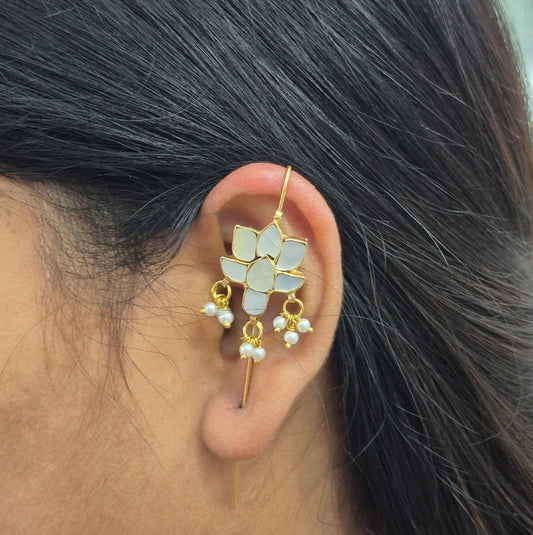 MOP Lotus designer  earcuff in pachi kundani for women
