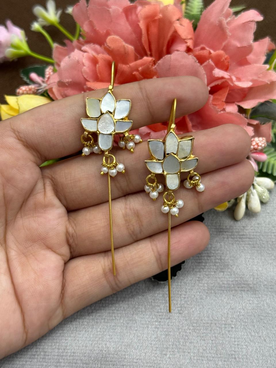 MOP Lotus designer  earcuff in pachi kundani for women