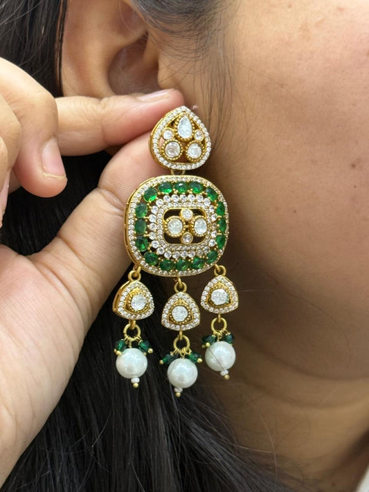 Long Hanging With mossanite Stone in Emerald Green for women