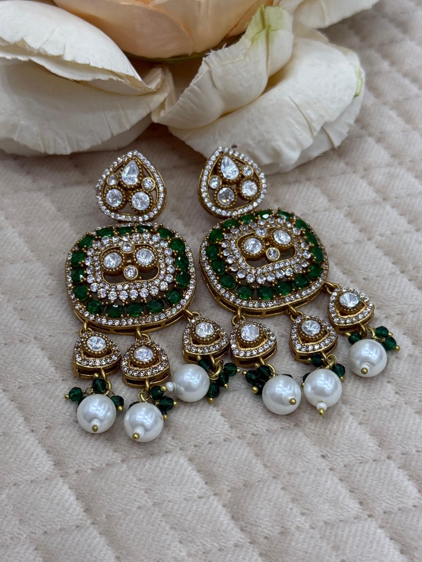 Long Hanging With mossanite Stone in Emerald Green for women