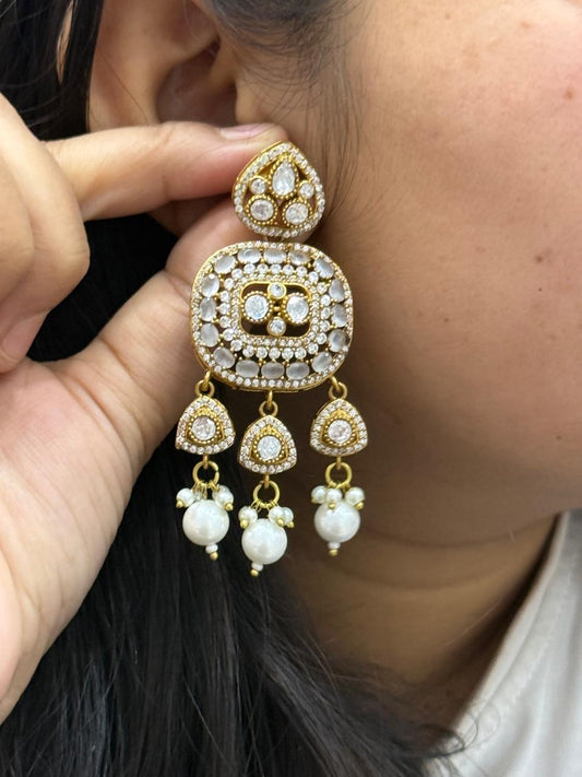 Long Hanging With mossanite Stone in Pink for women
